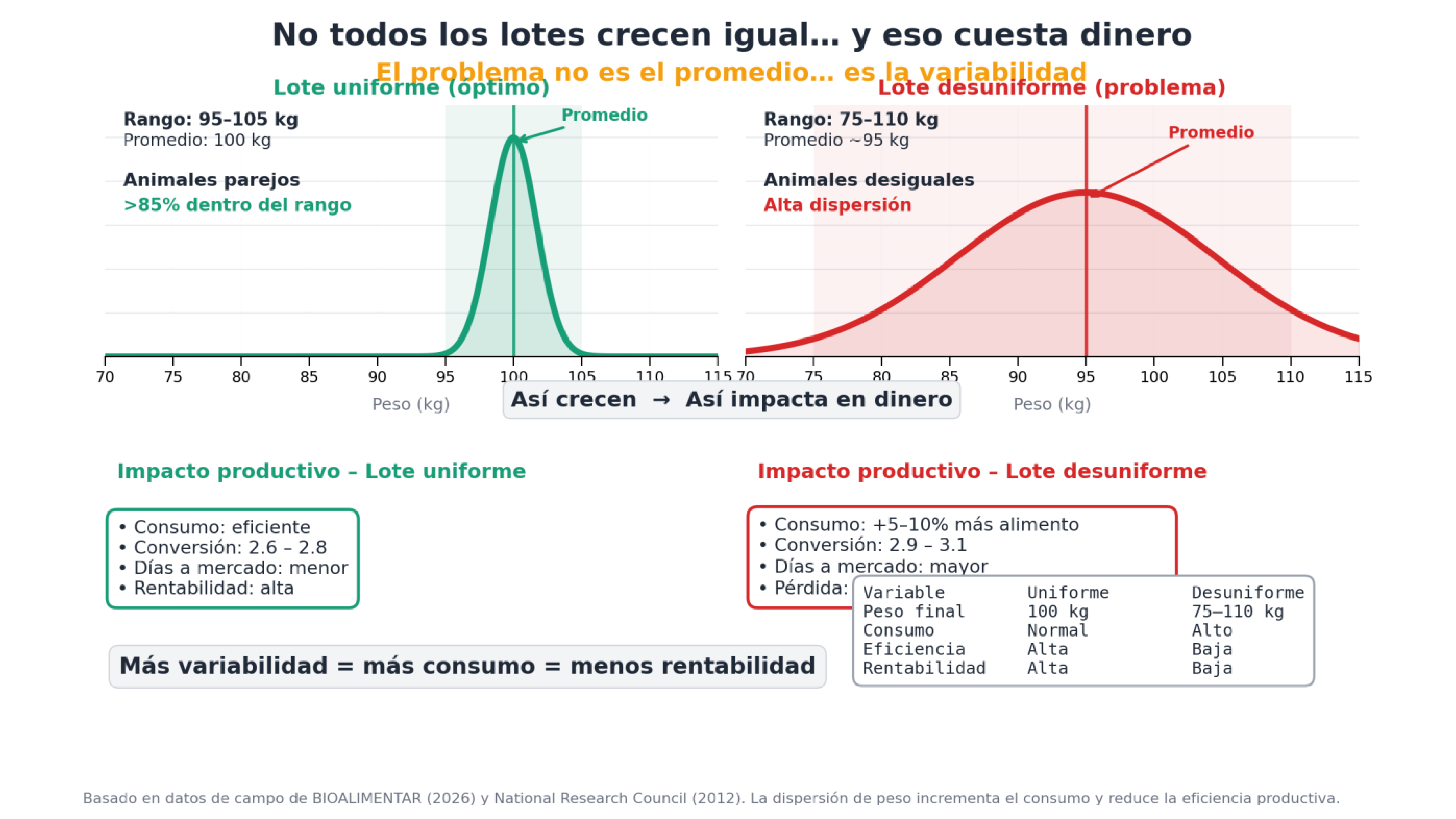 Variabilidad y dispersión de pesos en granjas comerciales